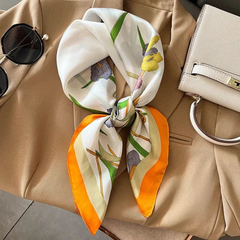 image-Luxury Design Print Silk Square Scarf Women Soft Satin Horse Hairband Neckerchief Office Hijab Headband Foulard Bag Ribbons Gift