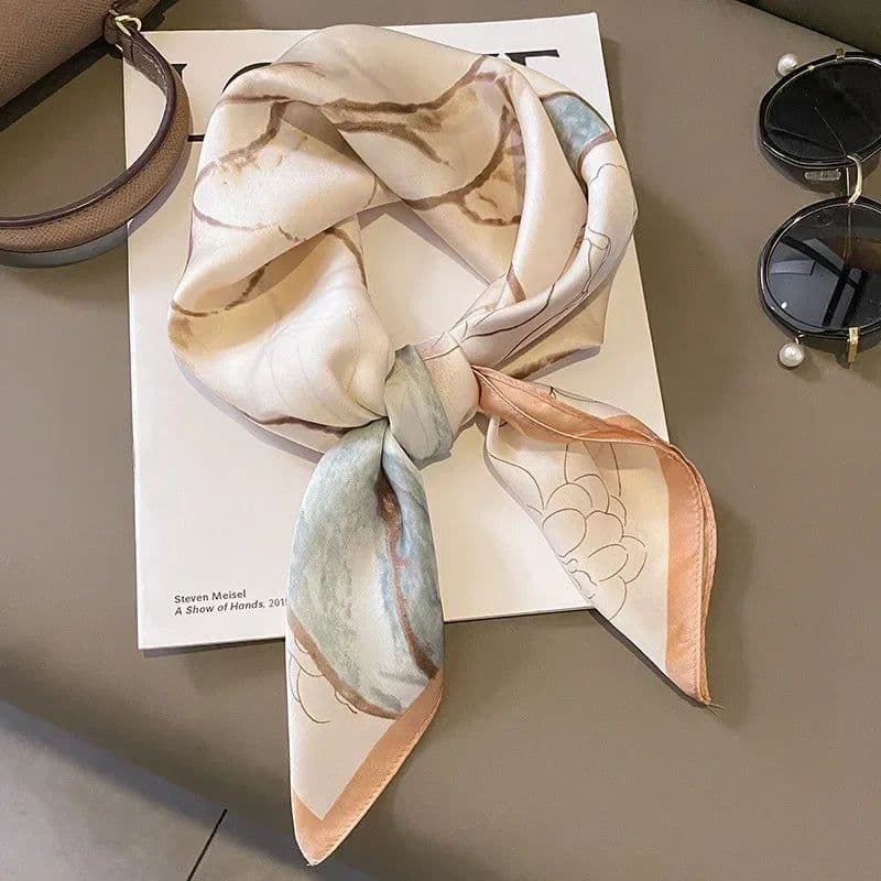 image-Luxury Design Print Silk Square Scarf Women Soft Satin Horse Hairband Neckerchief Office Hijab Headband Foulard Bag Ribbons Gift