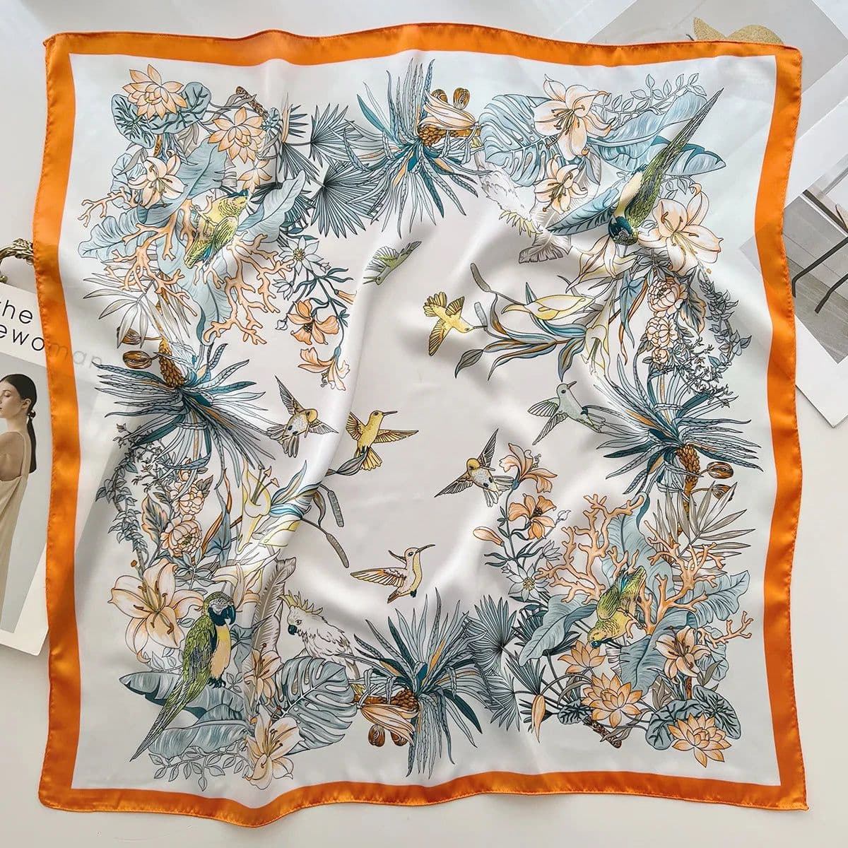 image-Luxury Design Print Silk Square Scarf Women Soft Satin Horse Hairband Neckerchief Office Hijab Headband Foulard Bag Ribbons Gift