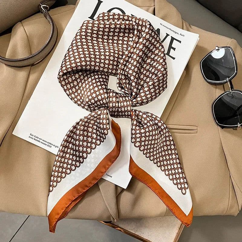 image-Luxury Design Print Silk Square Scarf Women Soft Satin Horse Hairband Neckerchief Office Hijab Headband Foulard Bag Ribbons Gift