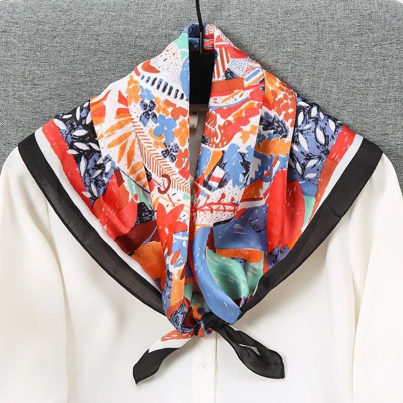 image-Luxury Design Print Silk Square Scarf Women Soft Satin Horse Hairband Neckerchief Office Hijab Headband Foulard Bag Ribbons Gift