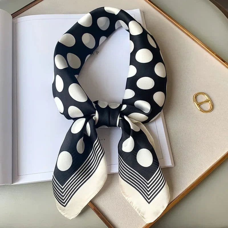 image-Luxury Design Print Silk Square Scarf Women Soft Satin Horse Hairband Neckerchief Office Hijab Headband Foulard Bag Ribbons Gift