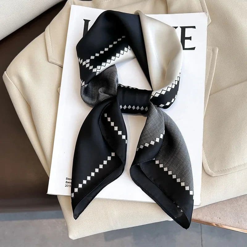 image-Luxury Design Print Silk Square Scarf Women Soft Satin Horse Hairband Neckerchief Office Hijab Headband Foulard Bag Ribbons Gift