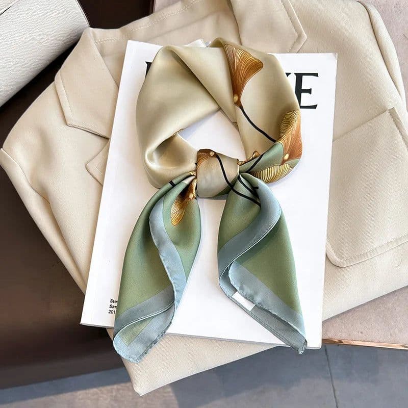 image-Luxury Design Print Silk Square Scarf Women Soft Satin Horse Hairband Neckerchief Office Hijab Headband Foulard Bag Ribbons Gift