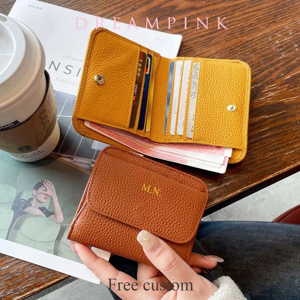 image-Genuine Leather Wallets For Women Custom Initials Cowhide Coin Purse Card Bag Engrave Name DIY Gift Luxury Small Lady Wallet