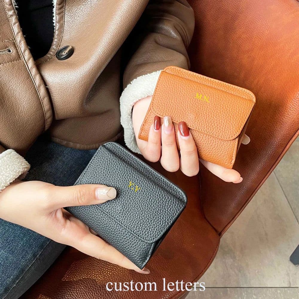 image-Genuine Leather Wallets For Women Custom Initials Cowhide Coin Purse Card Bag Engrave Name DIY Gift Luxury Small Lady Wallet