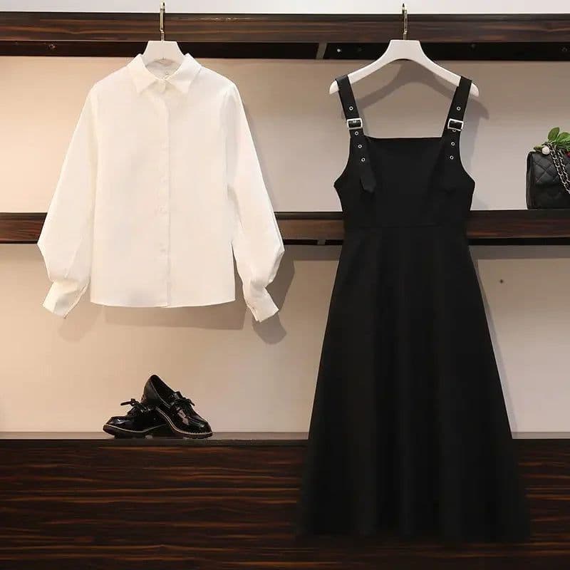 image-New Large Size Women's Set Spring and Autumn Suit Women Fashion Shirt + Dress Female Two-piece
