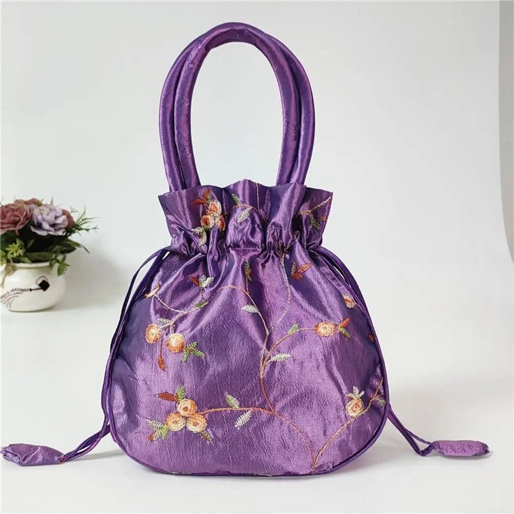 image-Retro Embroidery Silk Drawstring Handbags Women Purse Wallets Jewerly Packing Storage Bucket Bag Hanfu Accessories