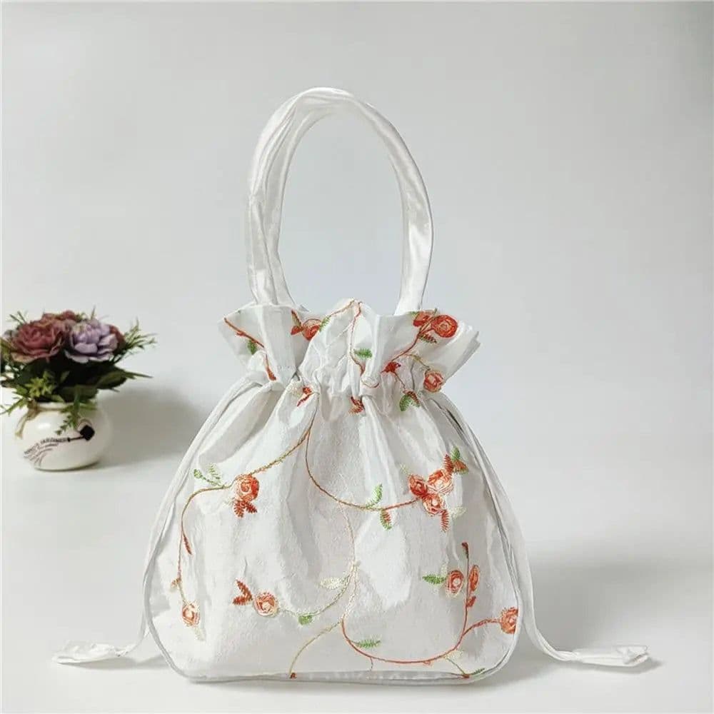 image-Retro Embroidery Silk Drawstring Handbags Women Purse Wallets Jewerly Packing Storage Bucket Bag Hanfu Accessories