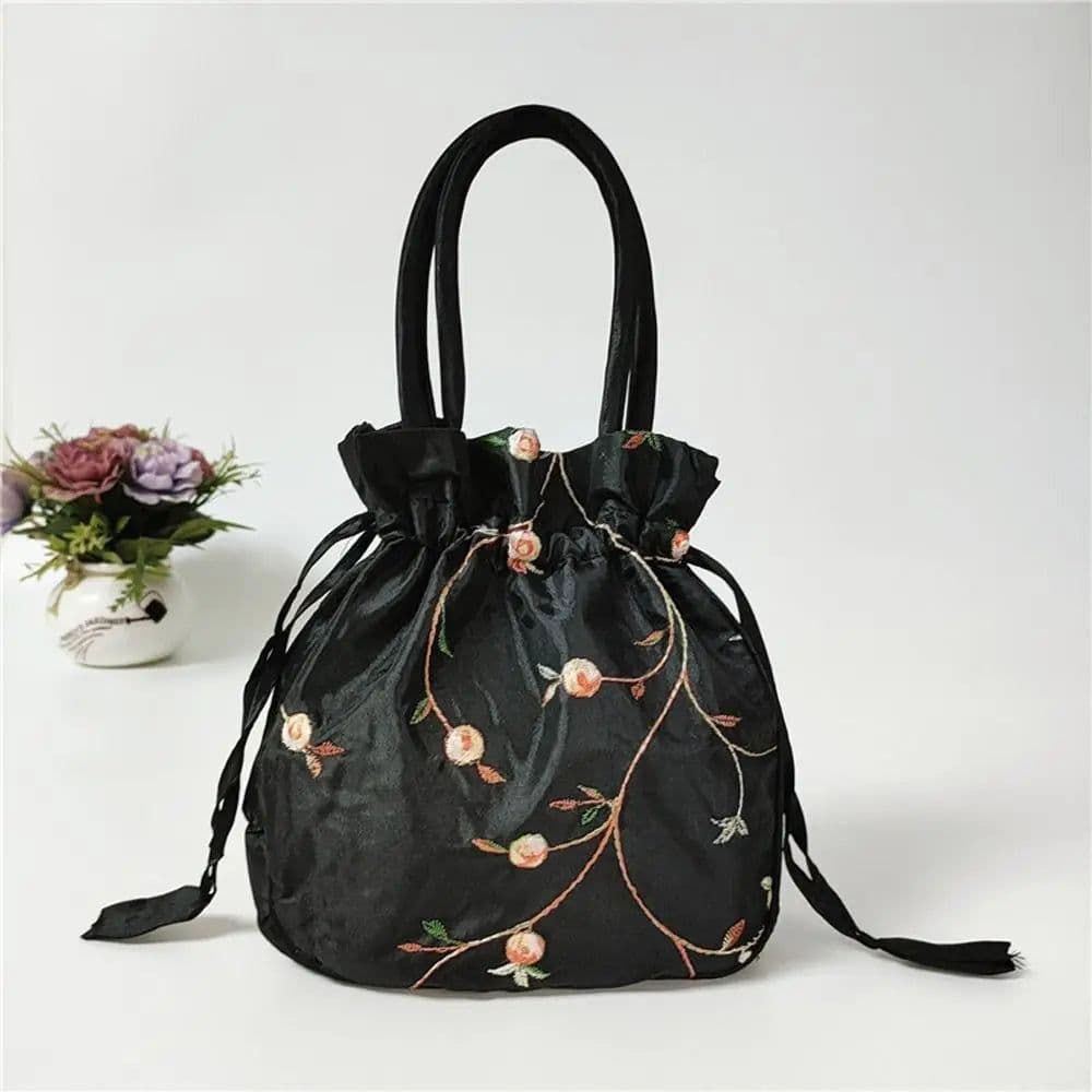 image-Retro Embroidery Silk Drawstring Handbags Women Purse Wallets Jewerly Packing Storage Bucket Bag Hanfu Accessories