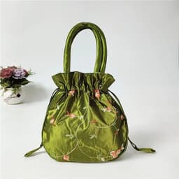 image-Retro Embroidery Silk Drawstring Handbags Women Purse Wallets Jewerly Packing Storage Bucket Bag Hanfu Accessories