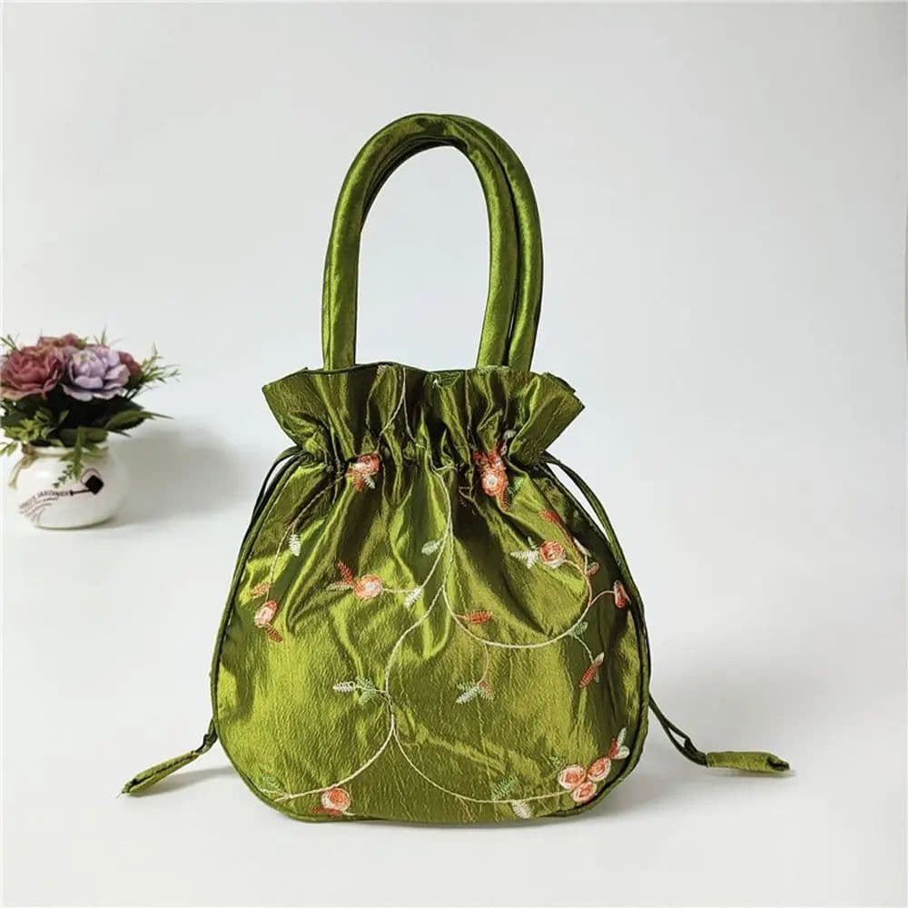 image-Retro Embroidery Silk Drawstring Handbags Women Purse Wallets Jewerly Packing Storage Bucket Bag Hanfu Accessories