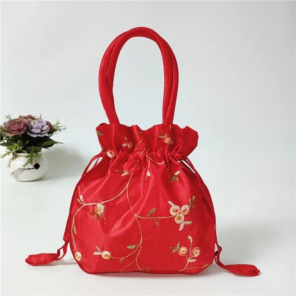 image-Retro Embroidery Silk Drawstring Handbags Women Purse Wallets Jewerly Packing Storage Bucket Bag Hanfu Accessories