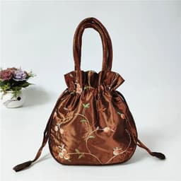 image-Retro Embroidery Silk Drawstring Handbags Women Purse Wallets Jewerly Packing Storage Bucket Bag Hanfu Accessories