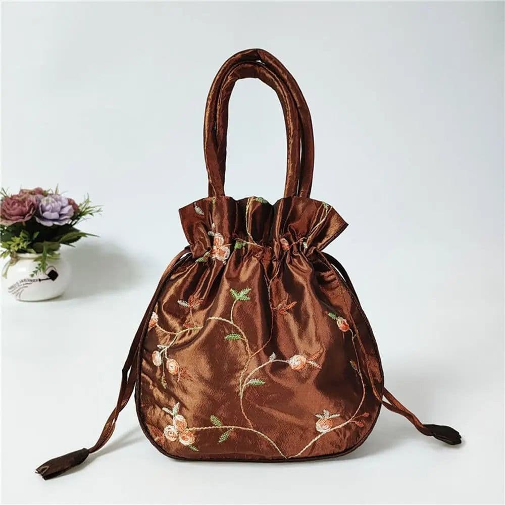 image-Retro Embroidery Silk Drawstring Handbags Women Purse Wallets Jewerly Packing Storage Bucket Bag Hanfu Accessories