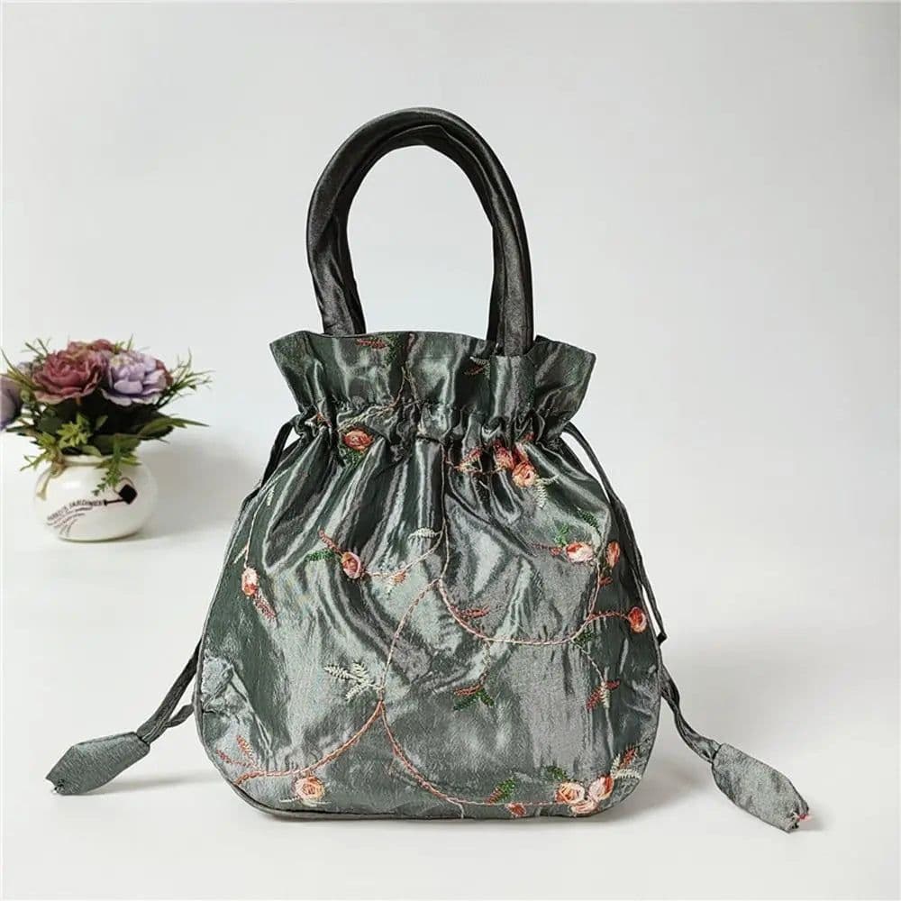image-Retro Embroidery Silk Drawstring Handbags Women Purse Wallets Jewerly Packing Storage Bucket Bag Hanfu Accessories