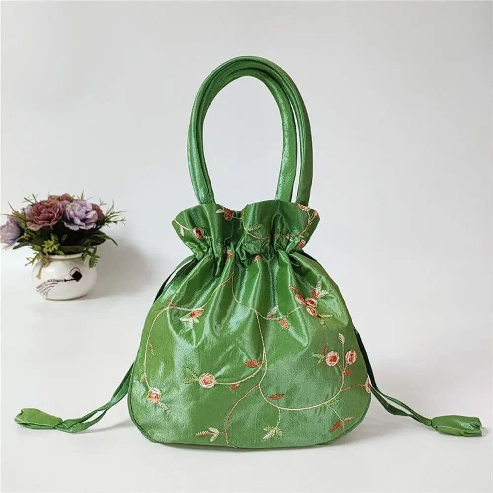 image-Retro Embroidery Silk Drawstring Handbags Women Purse Wallets Jewerly Packing Storage Bucket Bag Hanfu Accessories