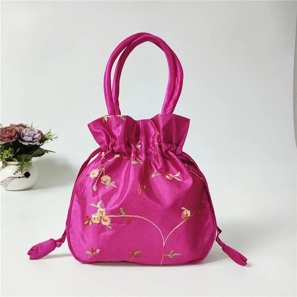 image-Retro Embroidery Silk Drawstring Handbags Women Purse Wallets Jewerly Packing Storage Bucket Bag Hanfu Accessories