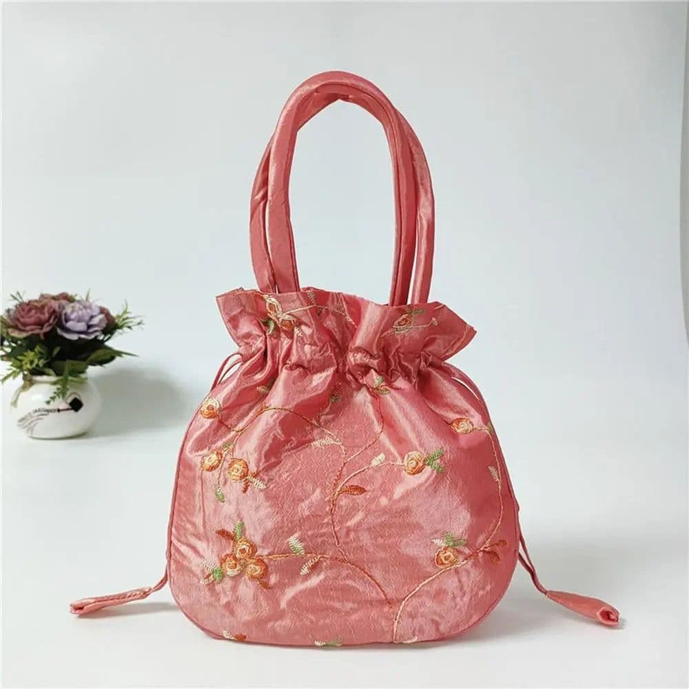 image-Retro Embroidery Silk Drawstring Handbags Women Purse Wallets Jewerly Packing Storage Bucket Bag Hanfu Accessories