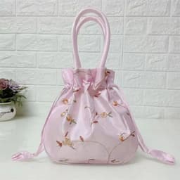 image-Retro Embroidery Silk Drawstring Handbags Women Purse Wallets Jewerly Packing Storage Bucket Bag Hanfu Accessories