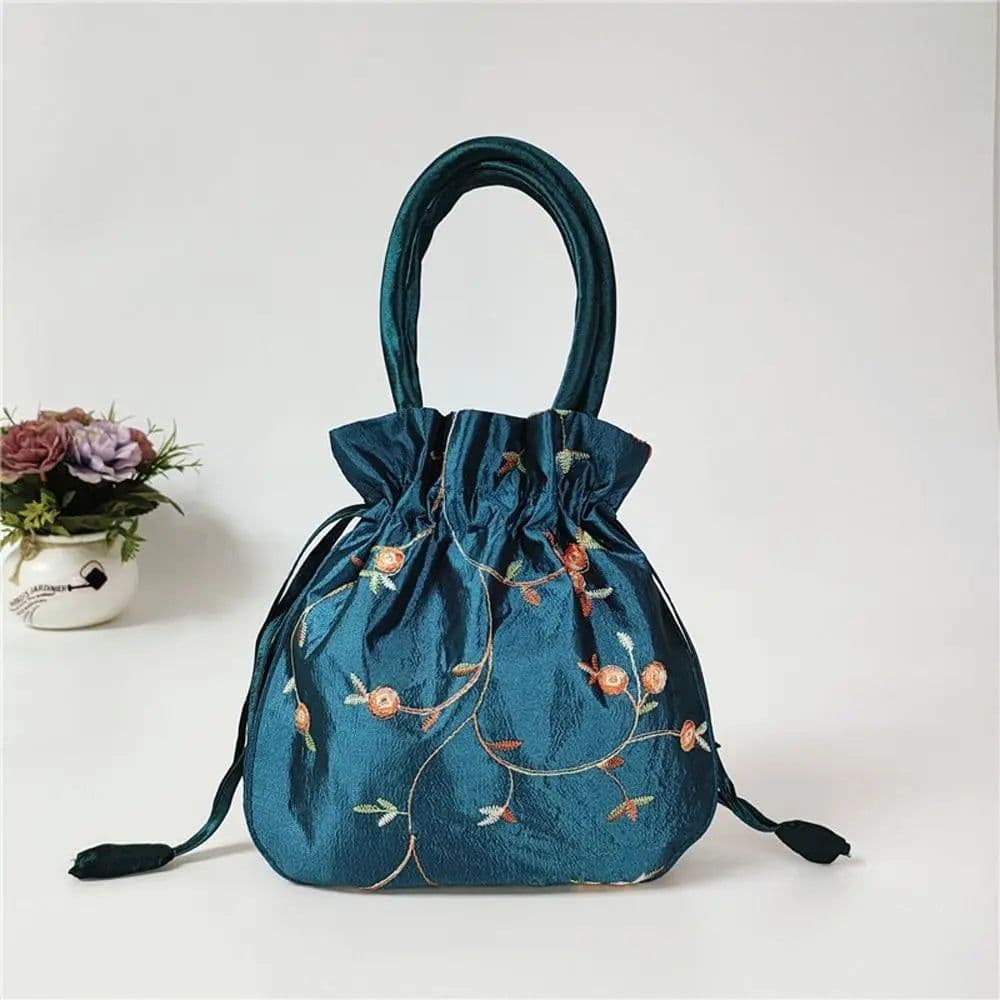 image-Retro Embroidery Silk Drawstring Handbags Women Purse Wallets Jewerly Packing Storage Bucket Bag Hanfu Accessories