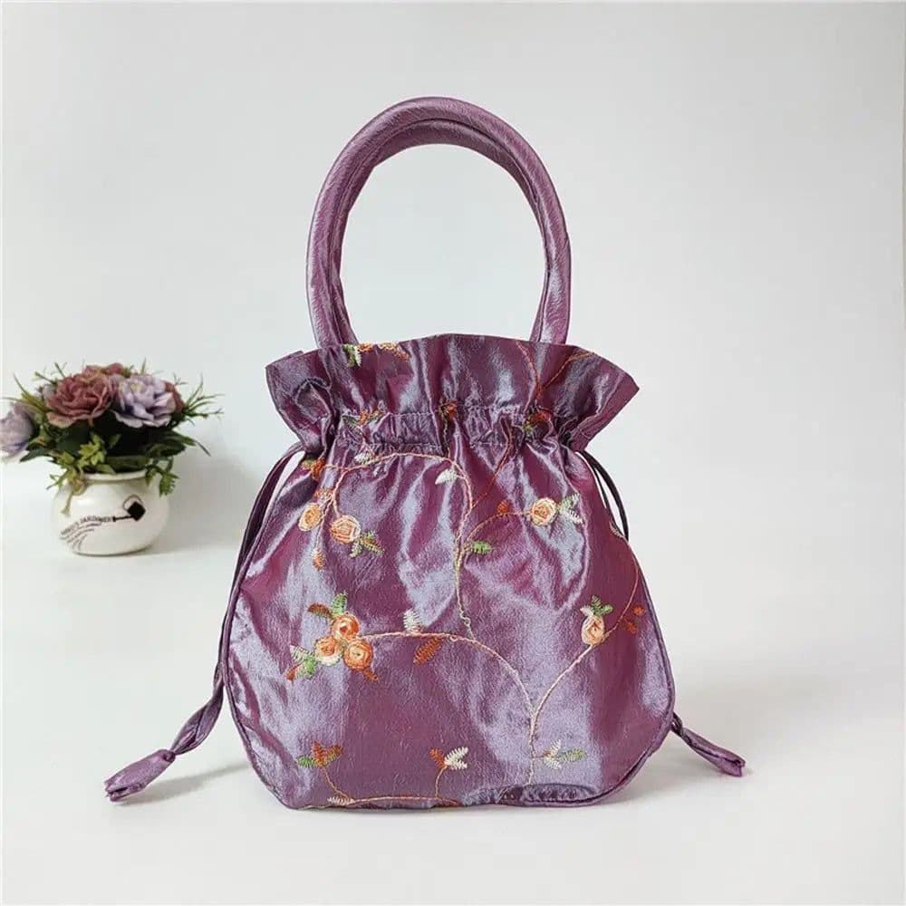 image-Retro Embroidery Silk Drawstring Handbags Women Purse Wallets Jewerly Packing Storage Bucket Bag Hanfu Accessories