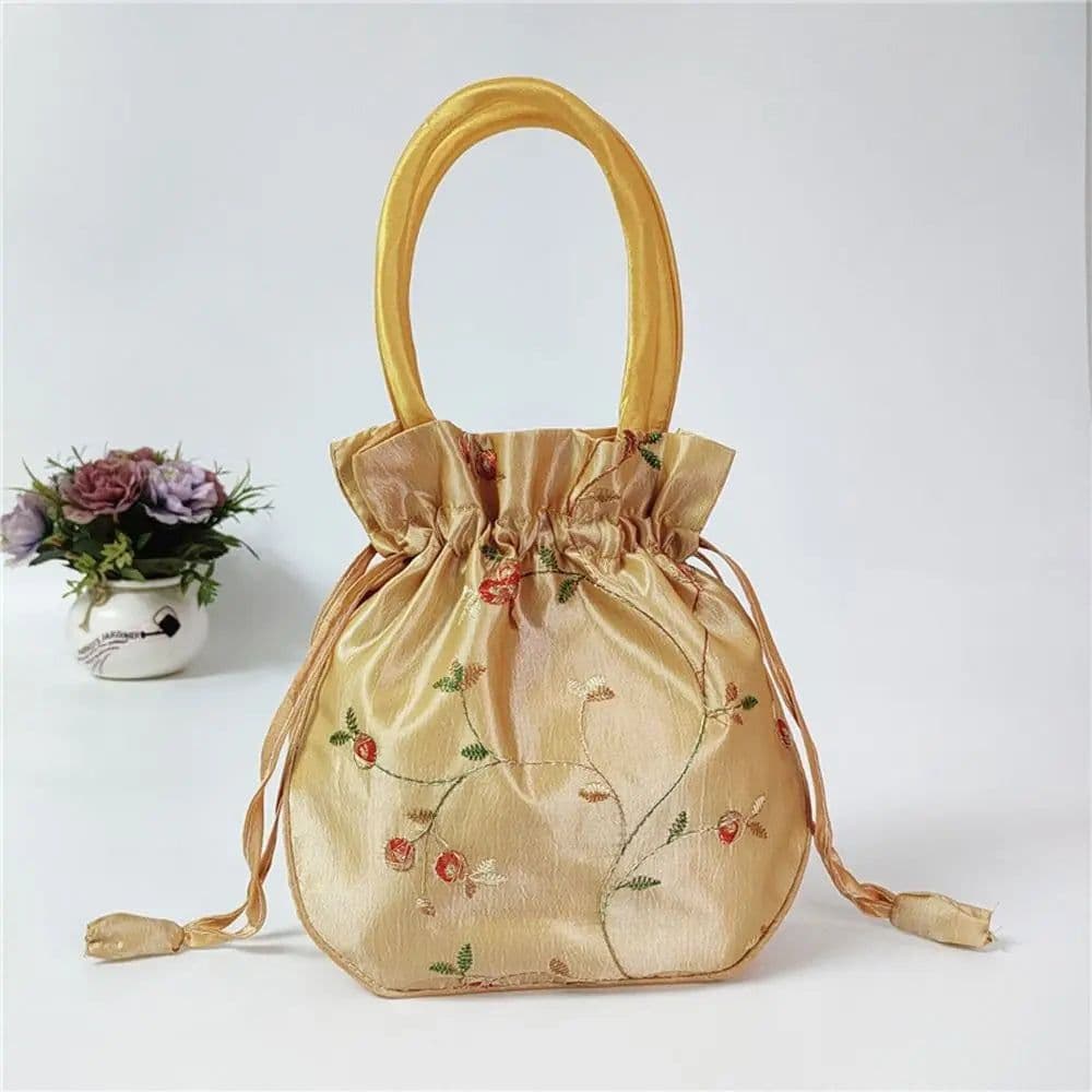 image-Retro Embroidery Silk Drawstring Handbags Women Purse Wallets Jewerly Packing Storage Bucket Bag Hanfu Accessories
