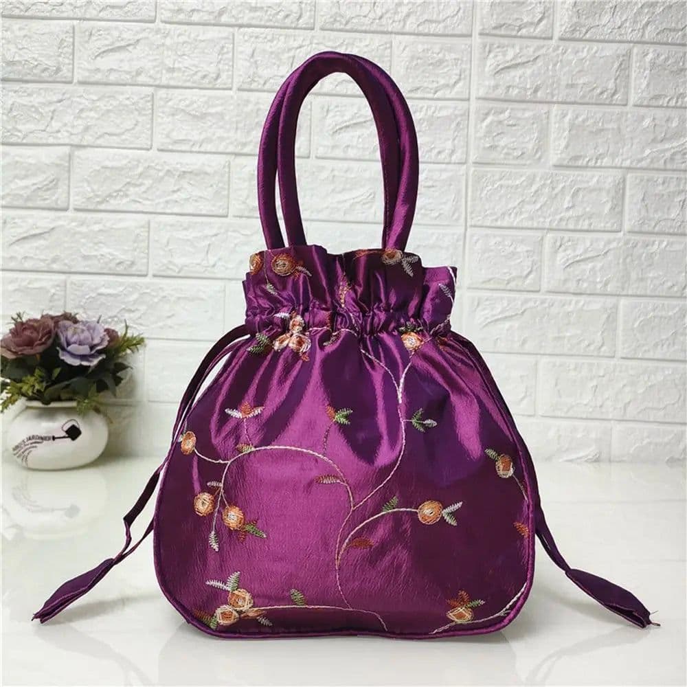 image-Retro Embroidery Silk Drawstring Handbags Women Purse Wallets Jewerly Packing Storage Bucket Bag Hanfu Accessories