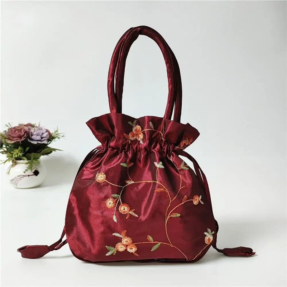 image-Retro Embroidery Silk Drawstring Handbags Women Purse Wallets Jewerly Packing Storage Bucket Bag Hanfu Accessories