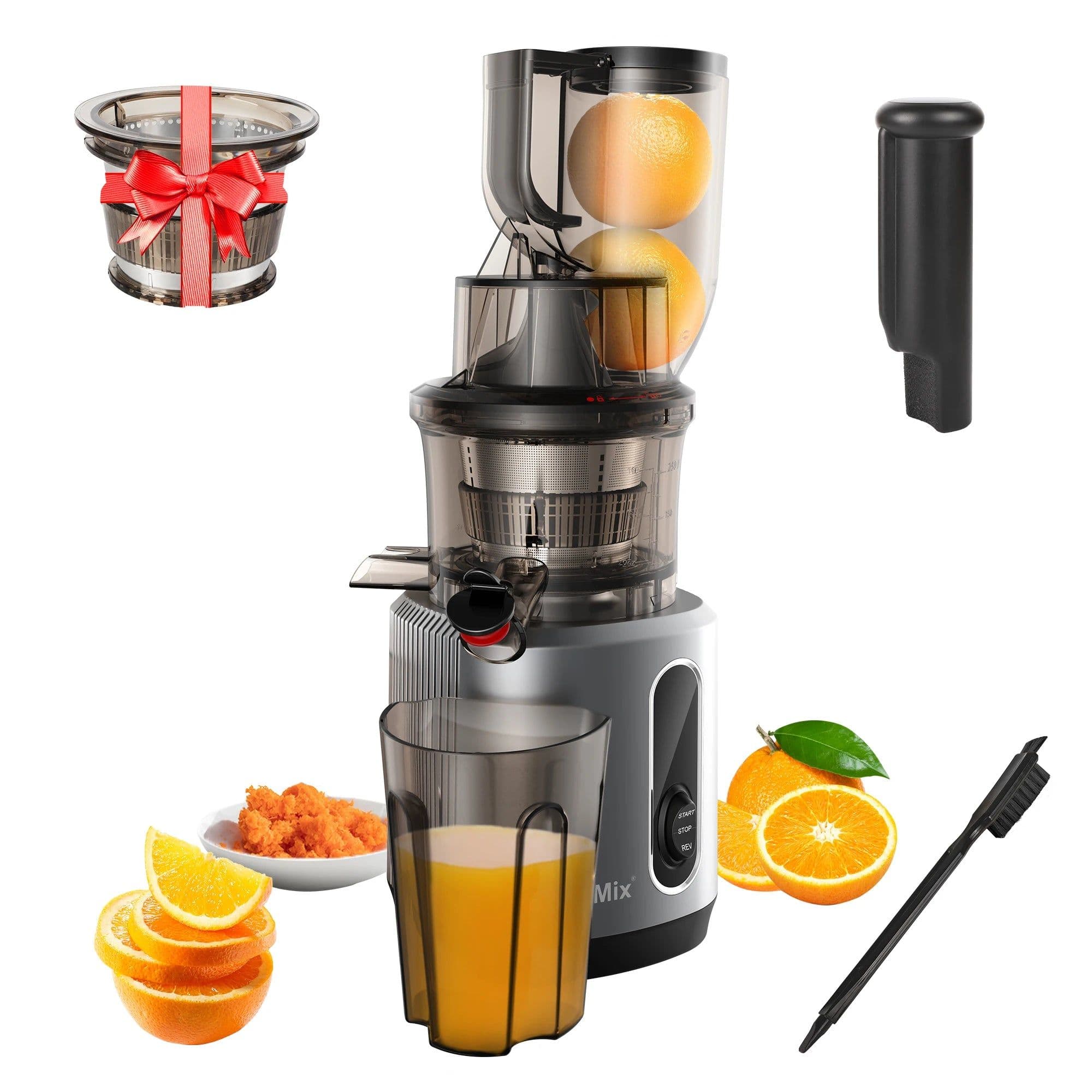 image-BioloMix Cold Press Juicer with 75mm Feed Chute, 200W 40-65RPM Powerful Motor Slow Masticating Juice Extractor Fits Whole Fruits