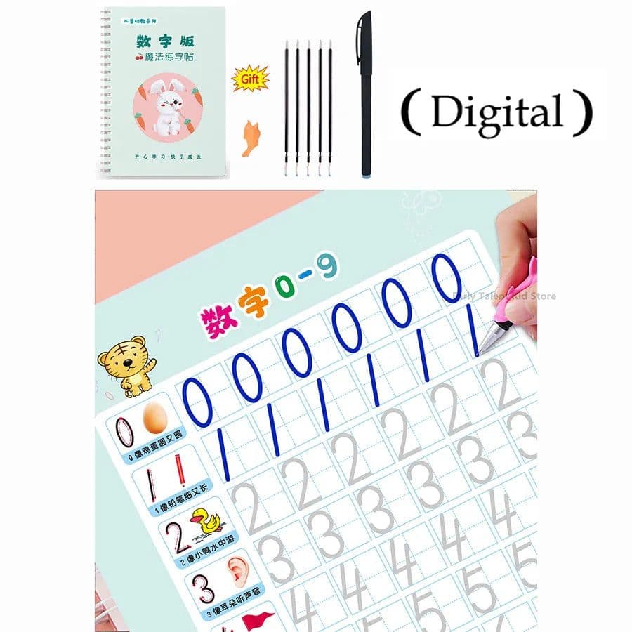image-Reusable 3D Groove Learn English Copybook Calligraphy Handwriting Learn Math Draw Book Writing For Kid Pen Control Training Gift