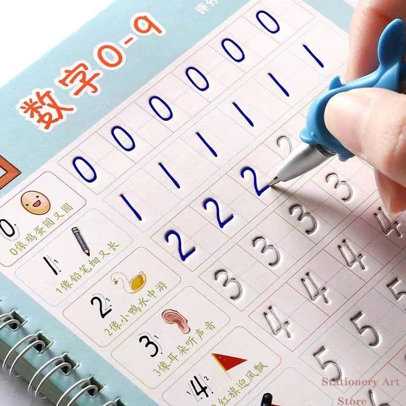 image-Reusable 3D Groove Learn English Copybook Calligraphy Handwriting Learn Math Draw Book Writing For Kid Pen Control Training Gift