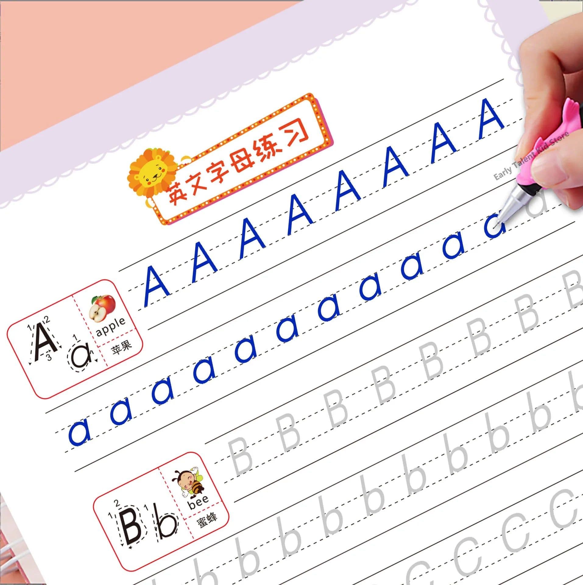 image-Reusable 3D Groove Learn English Copybook Calligraphy Handwriting Learn Math Draw Book Writing For Kid Pen Control Training Gift