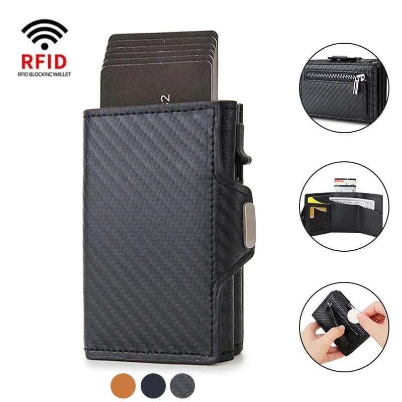 image-Rfid Carbon Fiber Card Holder Men Wallets Slim Thin Coin Pocket id Bank Credit Cardholder Case Aluminum Minimalist Smart Wallet