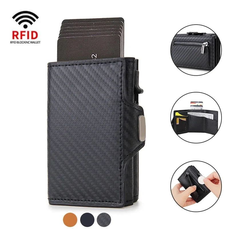 image-Rfid Carbon Fiber Card Holder Men Wallets Slim Thin Coin Pocket id Bank Credit Cardholder Case Aluminum Minimalist Smart Wallet