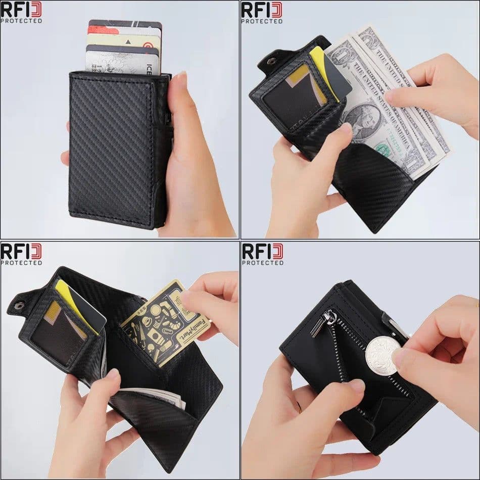 image-Rfid Carbon Fiber Card Holder Men Wallets Slim Thin Coin Pocket id Bank Credit Cardholder Case Aluminum Minimalist Smart Wallet