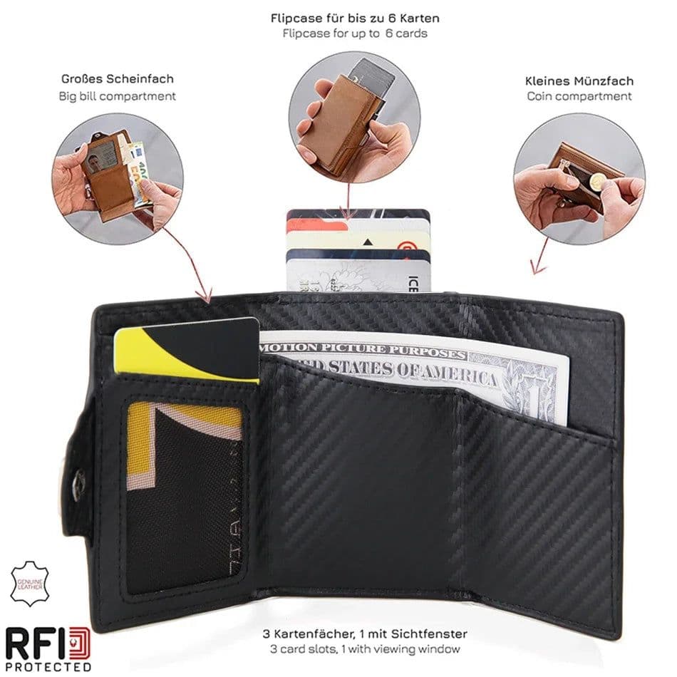 image-Rfid Carbon Fiber Card Holder Men Wallets Slim Thin Coin Pocket id Bank Credit Cardholder Case Aluminum Minimalist Smart Wallet