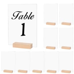 image-10Pcs Acrylic Wedding Table Number Sign DIY Blank Clear Display Signs with Wooden Base for Wedding Party Event Table Decoration