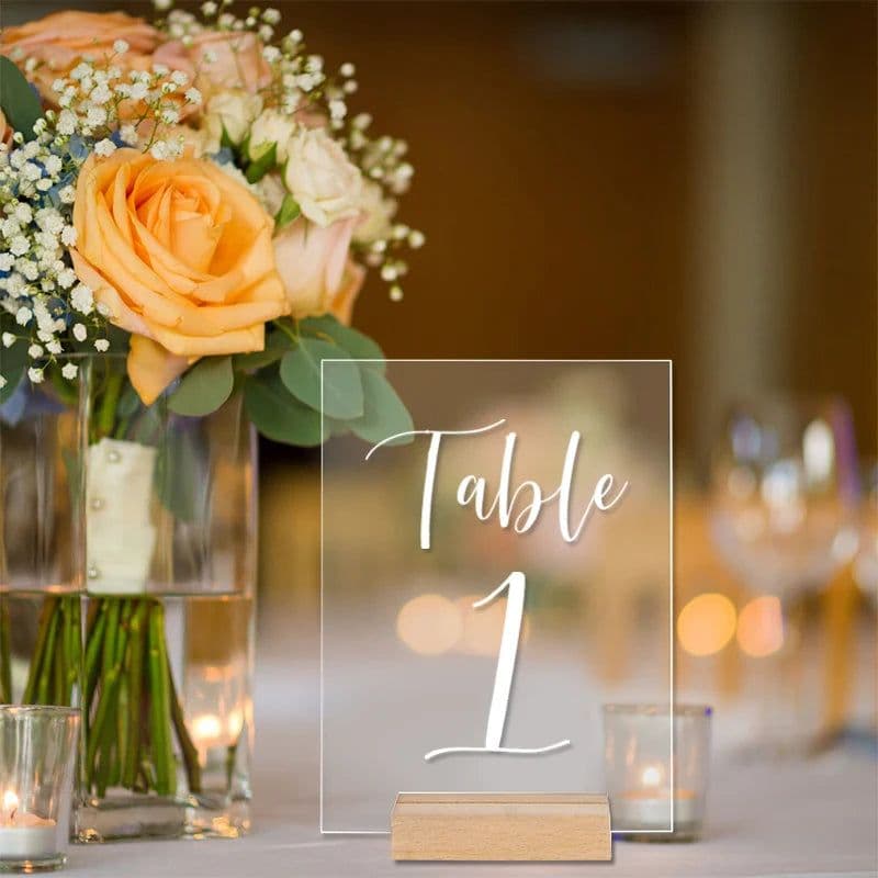 image-10Pcs Acrylic Wedding Table Number Sign DIY Blank Clear Display Signs with Wooden Base for Wedding Party Event Table Decoration