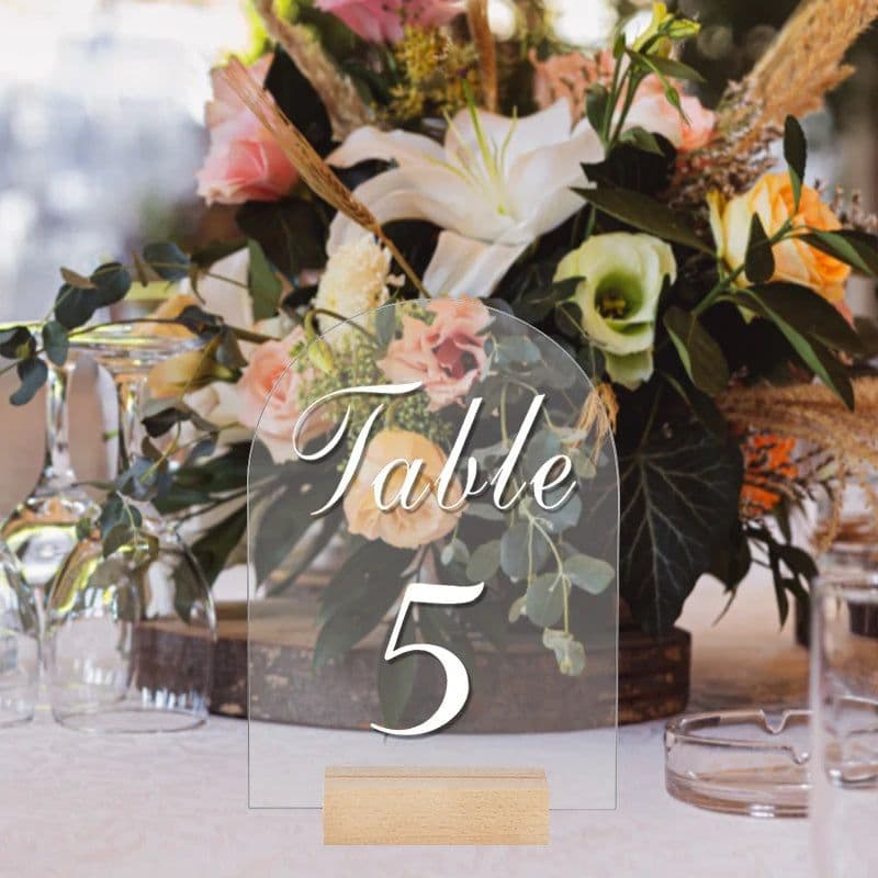 image-10Pcs Acrylic Wedding Table Number Sign DIY Blank Clear Display Signs with Wooden Base for Wedding Party Event Table Decoration