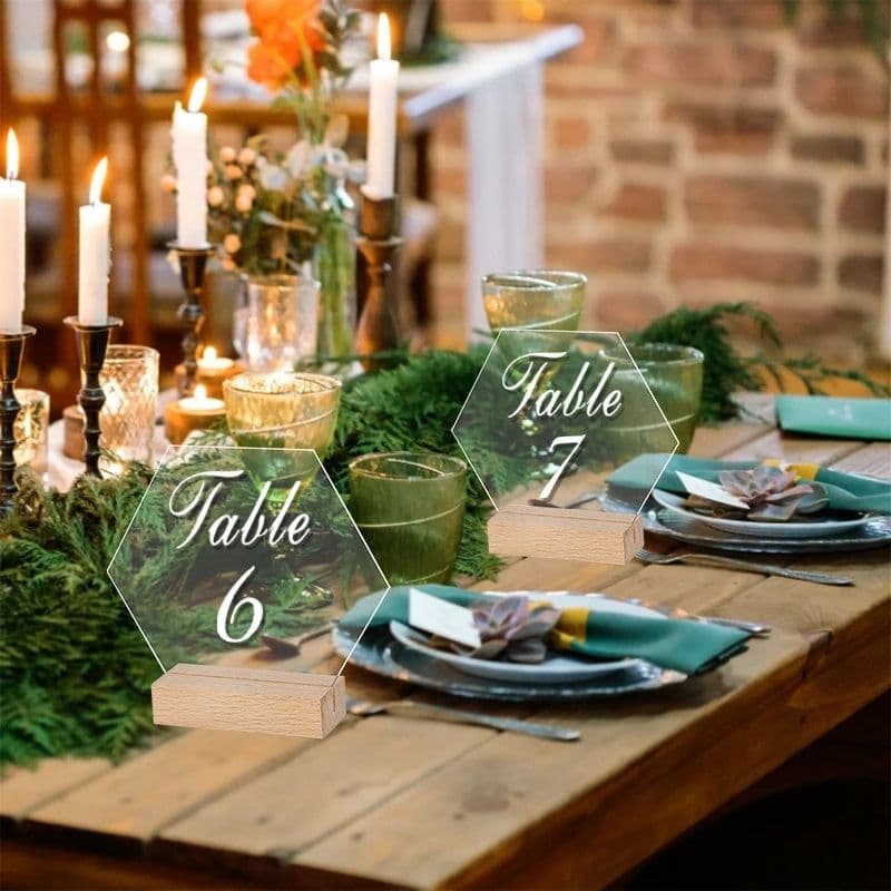 image-10Pcs Acrylic Wedding Table Number Sign DIY Blank Clear Display Signs with Wooden Base for Wedding Party Event Table Decoration
