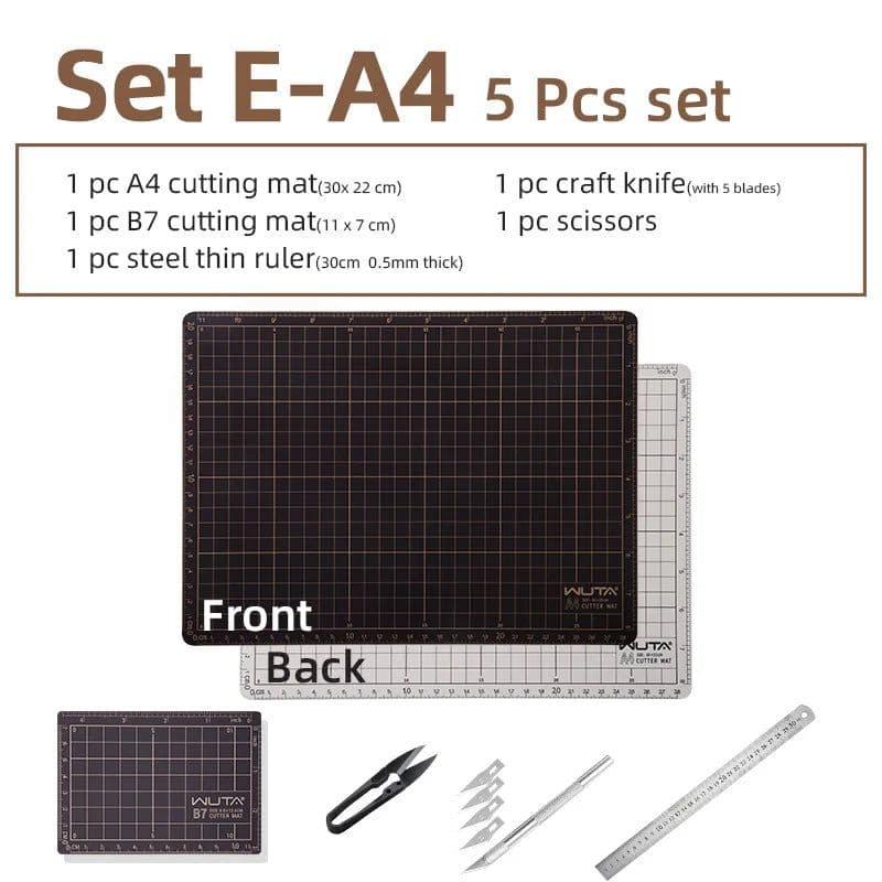 image-WUTA New Fabric Cutting Mat, Leather Cutting Board A1 A2 A3 A4 A5 Professional Self Healing Quality Double-Sided Craft Tool Set