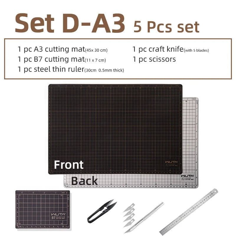 image-WUTA New Fabric Cutting Mat, Leather Cutting Board A1 A2 A3 A4 A5 Professional Self Healing Quality Double-Sided Craft Tool Set