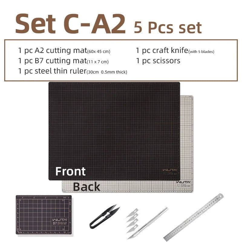 image-WUTA New Fabric Cutting Mat, Leather Cutting Board A1 A2 A3 A4 A5 Professional Self Healing Quality Double-Sided Craft Tool Set
