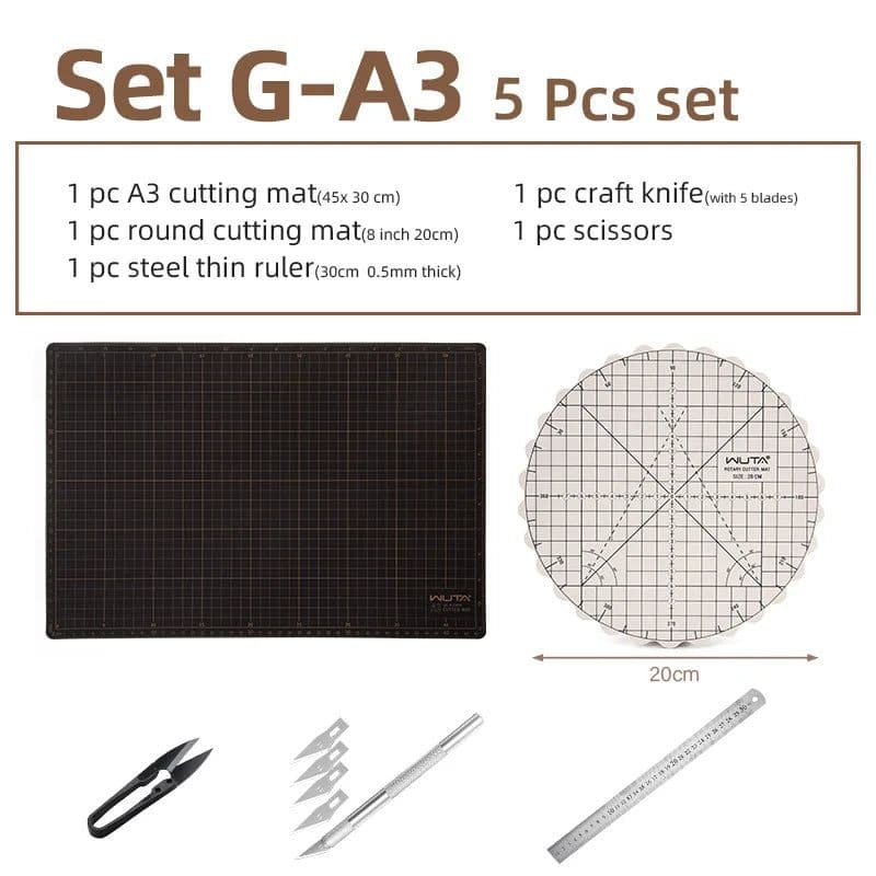 image-WUTA New Fabric Cutting Mat, Leather Cutting Board A1 A2 A3 A4 A5 Professional Self Healing Quality Double-Sided Craft Tool Set