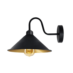 image-Black inner Gold Wall Light Fixture,Black Wall Sconce E27 Base Socket Screw Wall Mounted Swan Neck Cone Shape Shade