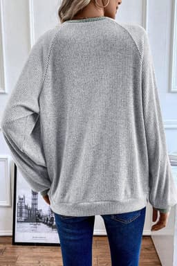 image-Jet Stream Color Contrast Ribbed Loose Fit Long Sleeve Top