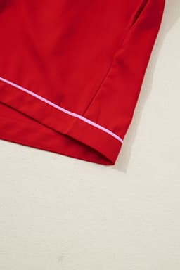 image-Fiery Red Contrast Trim Ribbon Bow Short Silky 2pcs Pajama Set