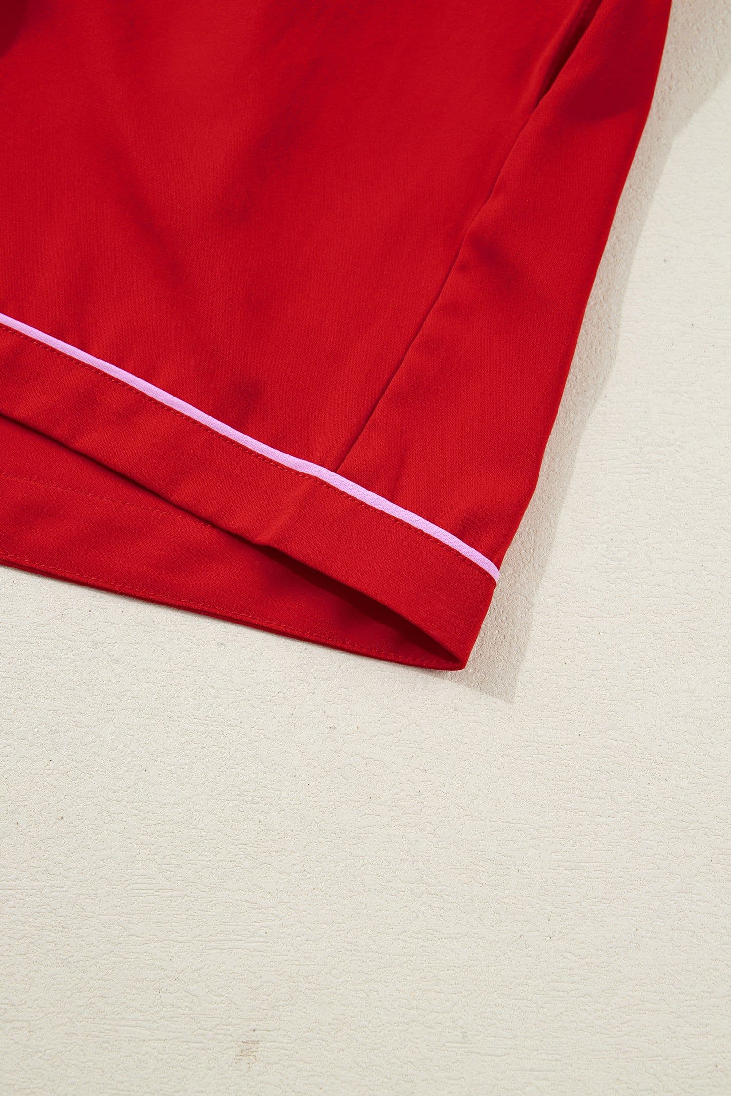 image-Fiery Red Contrast Trim Ribbon Bow Short Silky 2pcs Pajama Set