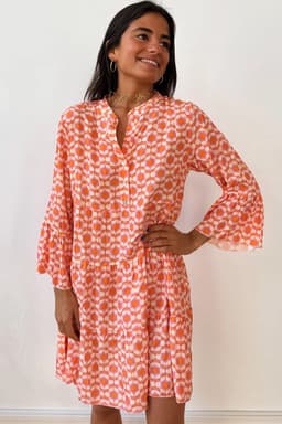 image-Floral Print Flounce Sleeve Mini Dress - Orange, Size S-XL